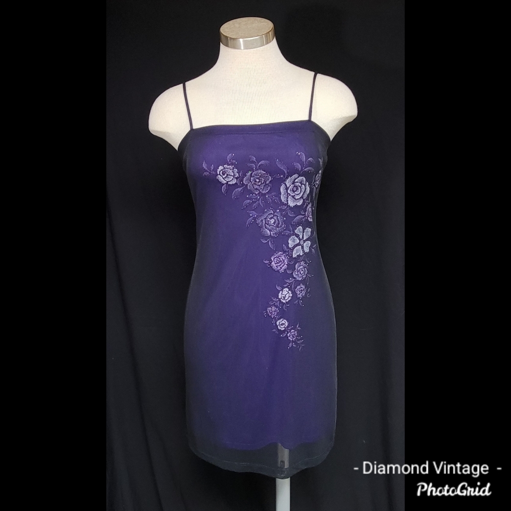 Candy Rocket 90s retro violet spaghetti strap mini dress